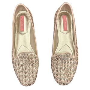 ✨RARE✨ Vtg 90s Isaac Mizrahi Kailyn2 Gold+Beige Woven Leather Loafers• Size 7.5